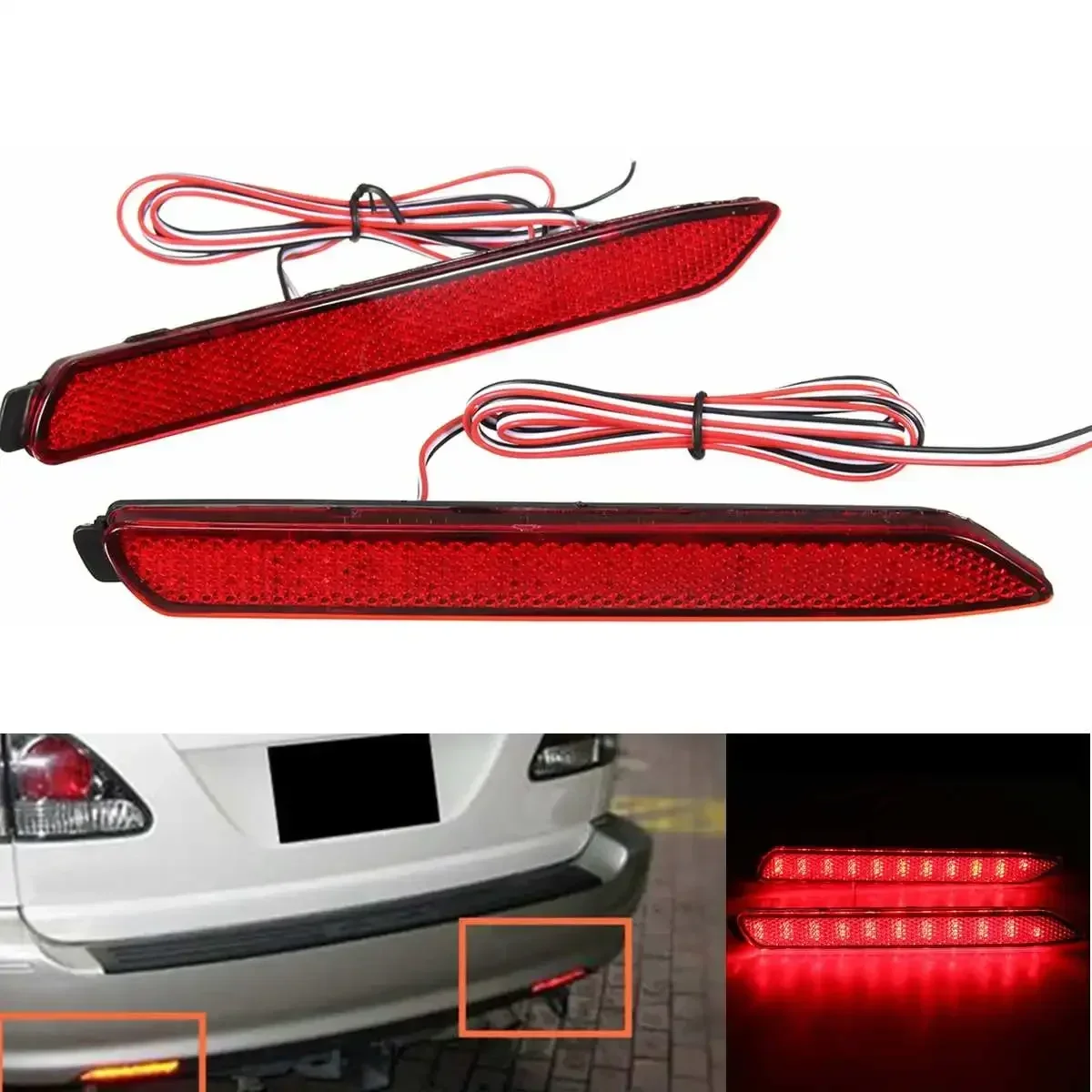 A Pair Car Rear Tail Bumper LED Lights For Lexus IS-F GX470 RX300 LED Rear Bumper Reflector Brake Lights OEM Red Lens Body Kit