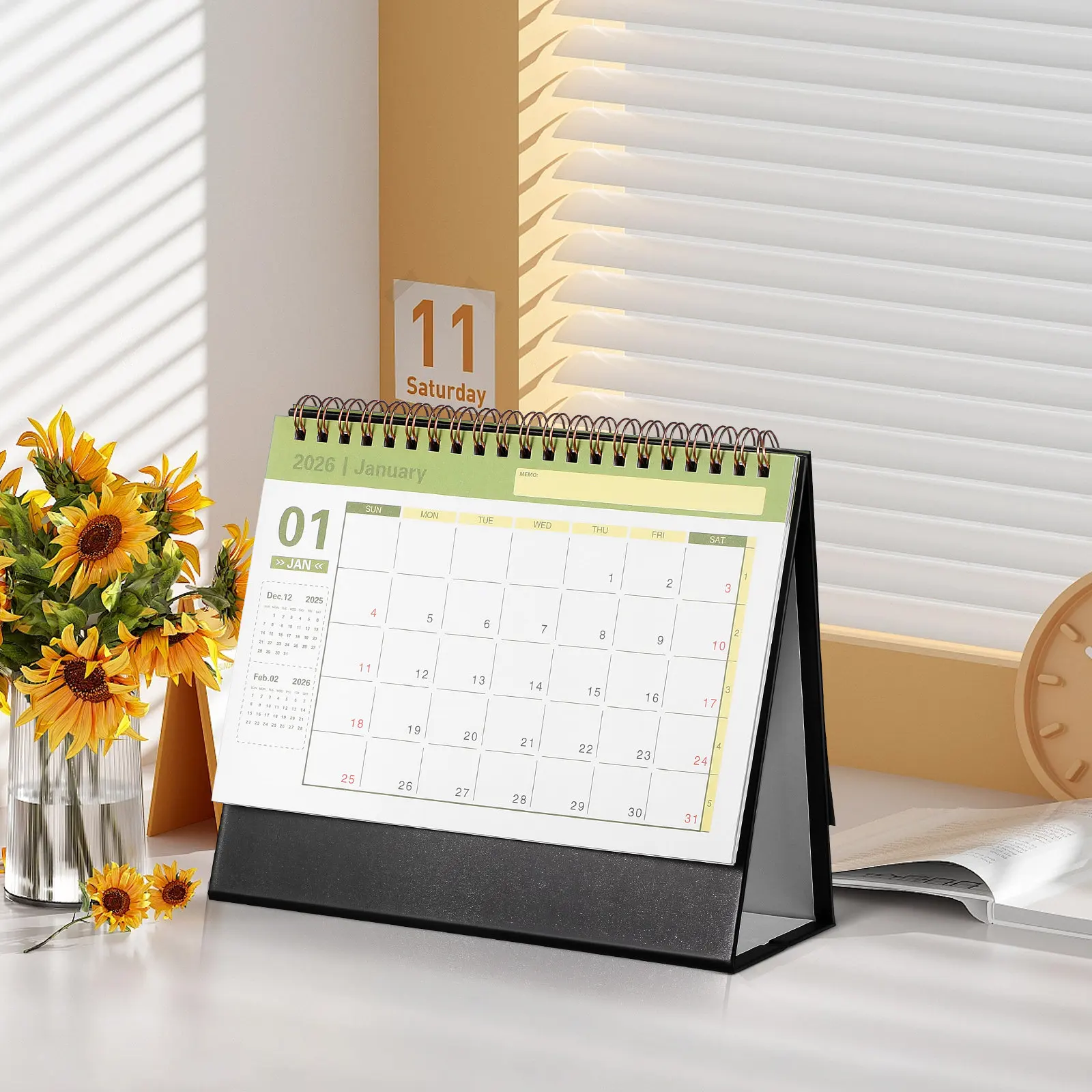 

2026 Small Desktop Calendar Standing Flip Style Modern Minimalist Design Smooth Writing Surface Long Term Planning Home Office