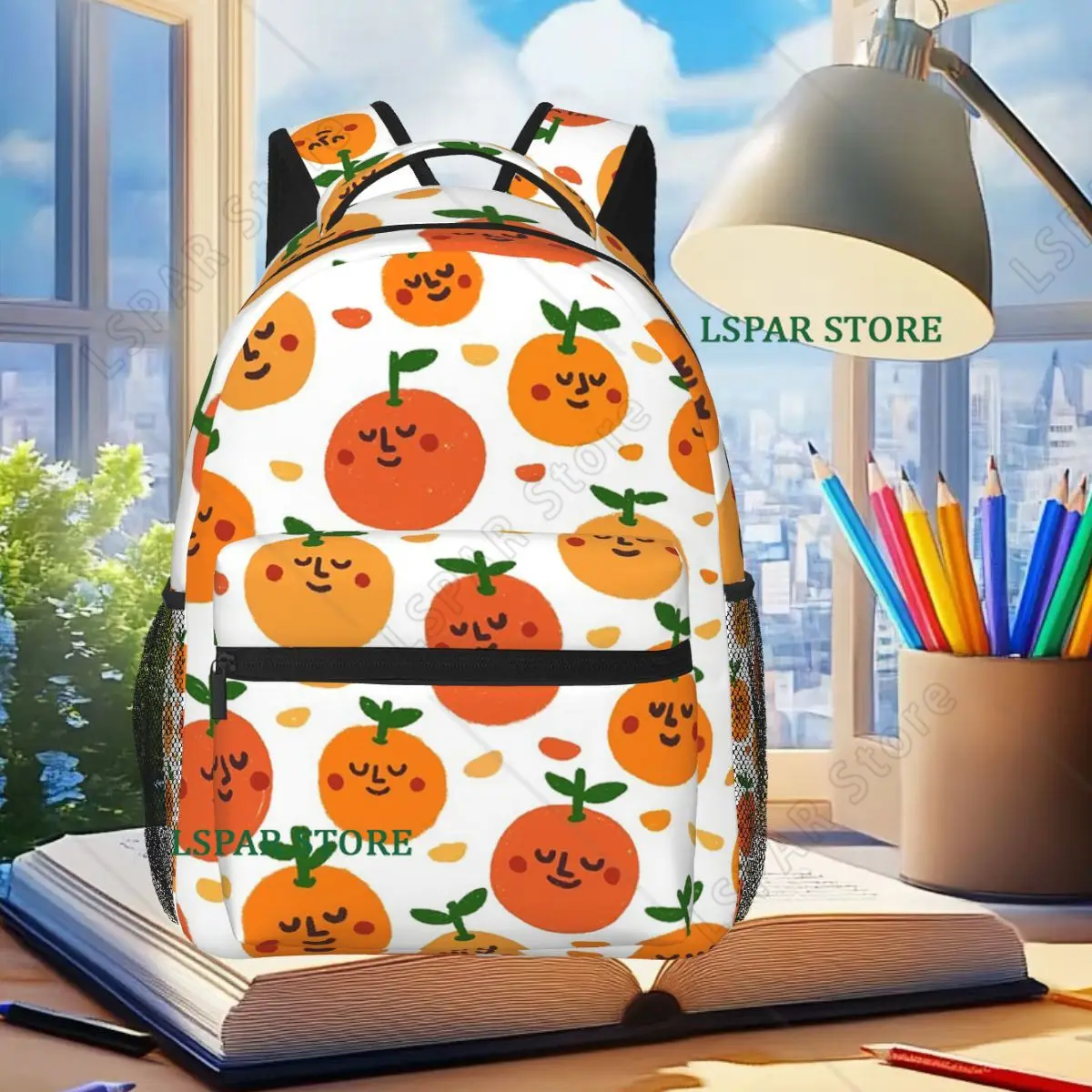 Cartoon Orange Tangerine  Pattern Backpack Student Boys Girls BookBag Kids School Bag Laptop Shoulder Bags for Men Women