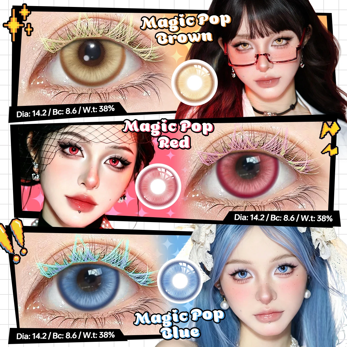 VISUASHOW Lentes de Contacto de Color para Cosplay de Anime de 14.2mm, Lentes Mágicas Pop Púrpura/Rosa para Fiesta, Halloween, Maquillaje de Ojos, 1000