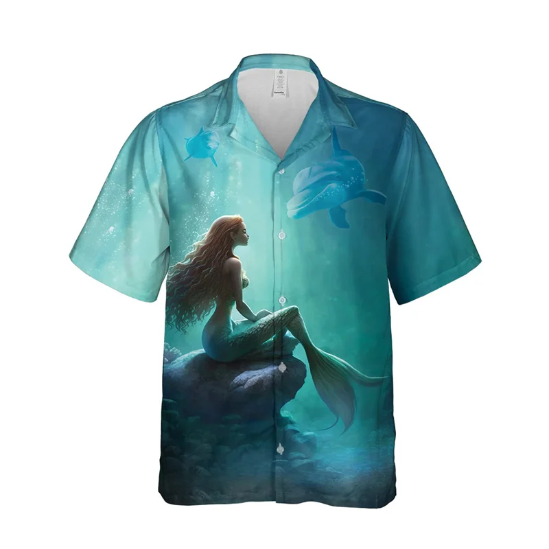 Lovely Mermaid 3D Print Hawaiian Beach Shirts For Men Clothes Sexy Sea Maiden Short Sleeve Casual Women Blouses Button Aloha Top