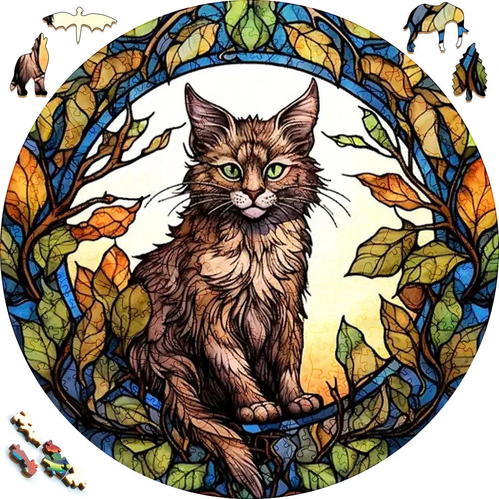 Puzzle en bois de chat mignon mystérieux peint, jouet drôle, jeu intelligent, forme ronde, meilleur cadeau pour les amis