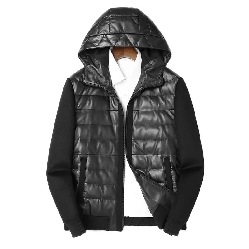 

BATMO 2023 new arrival winter hooded 90% duck down jackets men,mens natural sheepskin leather thick warm coat PDD48