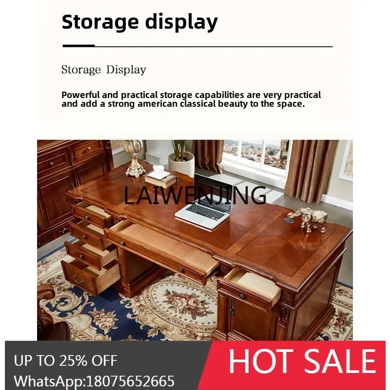 فيلا على الطراز الأوروبي مكتب كمبيوتر للدراسة الراقية مكتب كتابة من الخشب الصلب مكتب ريترو #5