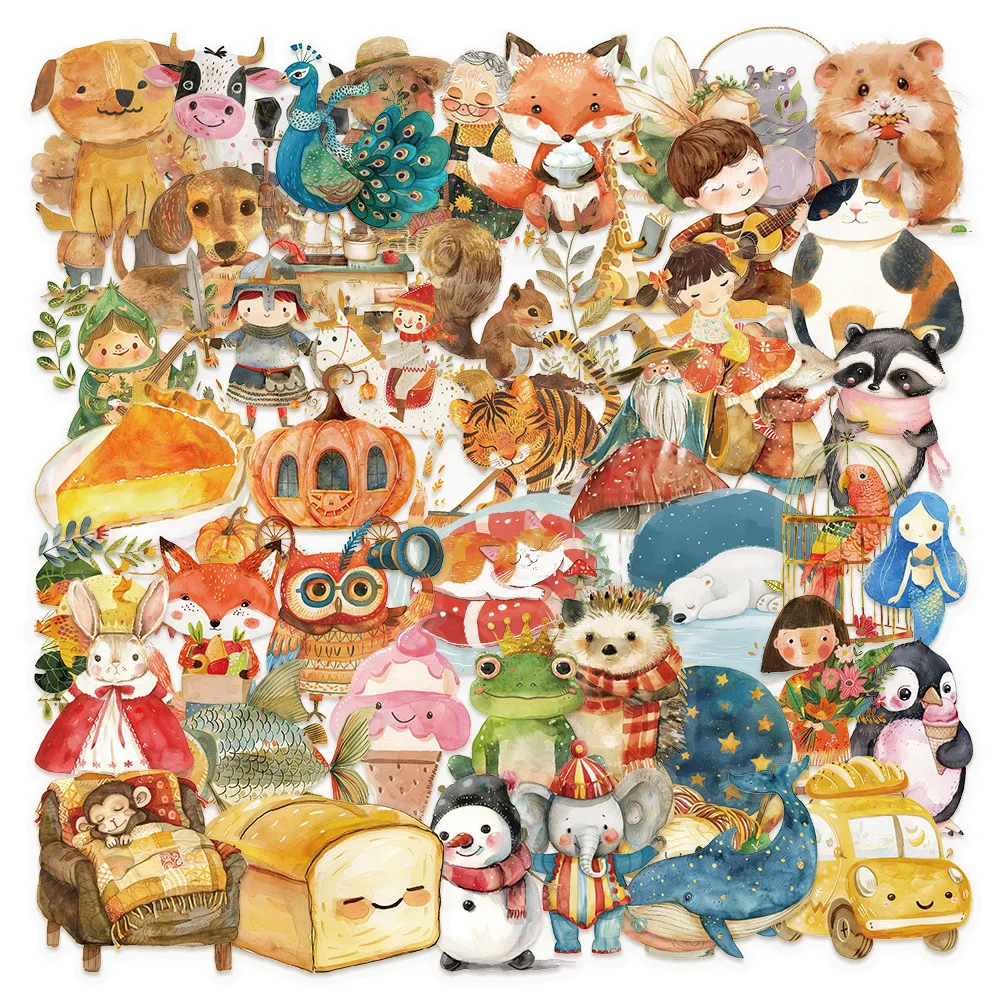 50Pcs Fairy Tale Watercolor Autumn Graffiti Stickers DIY Luggage Skateboard Motorcycle Notebook Waterproof Stickers