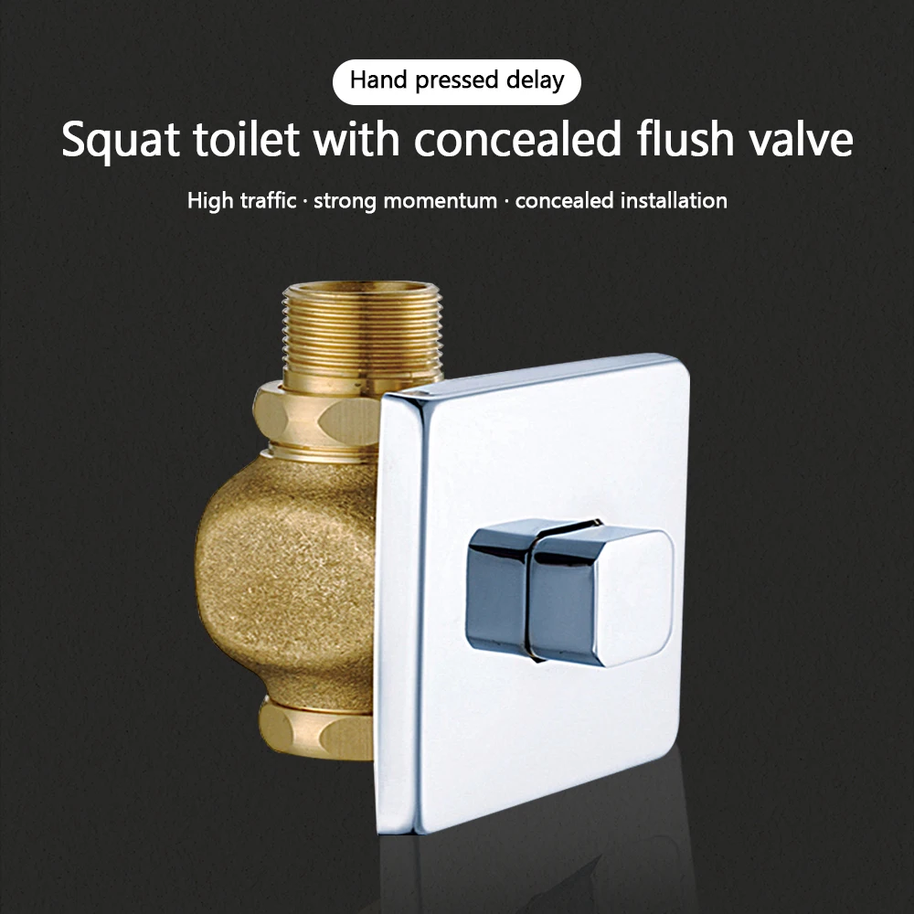 Toilet Flush Valve Flush Time extended Press Type Brass Valve Self closing Flush Time in wall Delay Urinal Components.