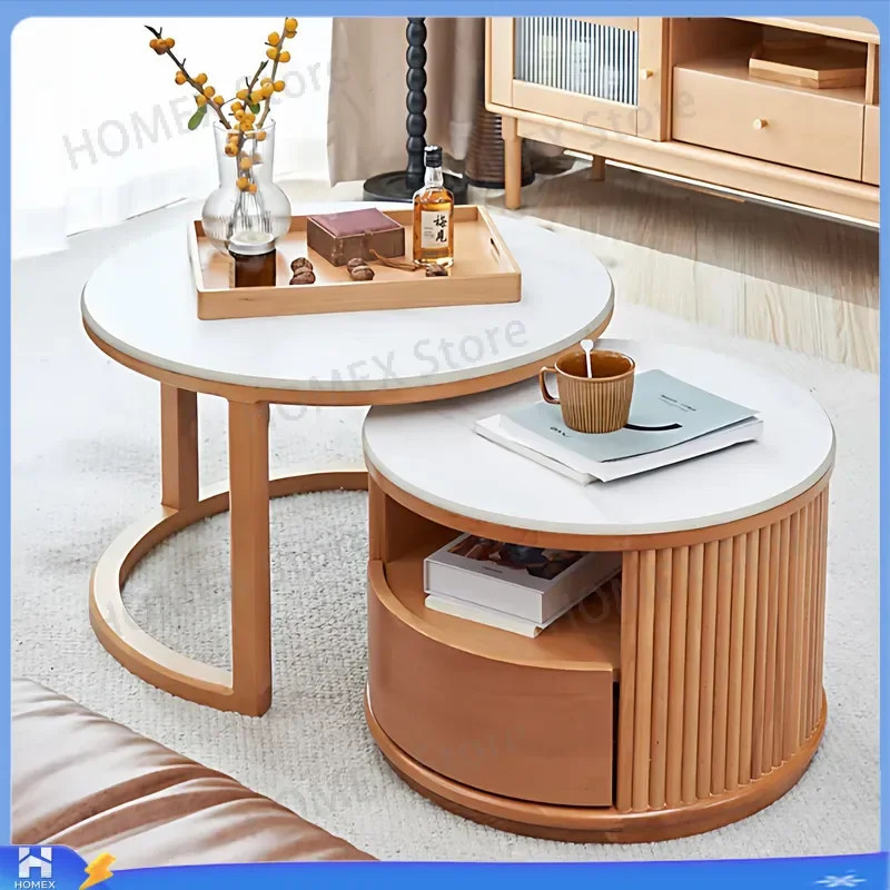 Modern Minimalist Solid Wood Side Table with Marble Top Small Apartment Living Room Coffee Table Nordic Style End Table
