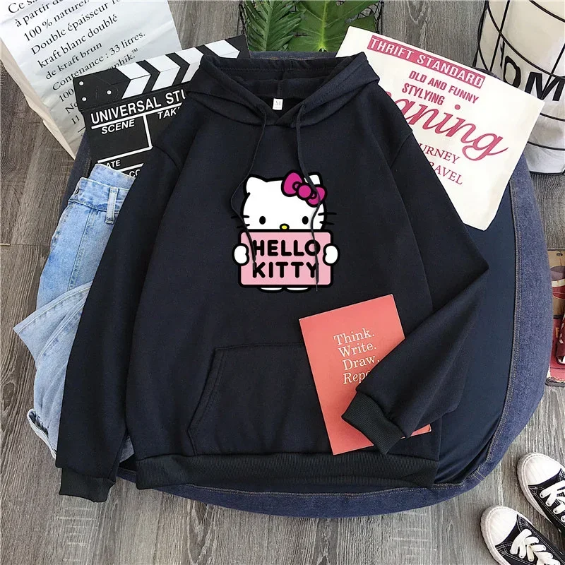 2024 New Casual Women\'s Sweatshirts Sanrio Hello Kitty Kawaii Tops for Women Cute Hoodies Fashion Harajuku Long Sleeves Plus Siz