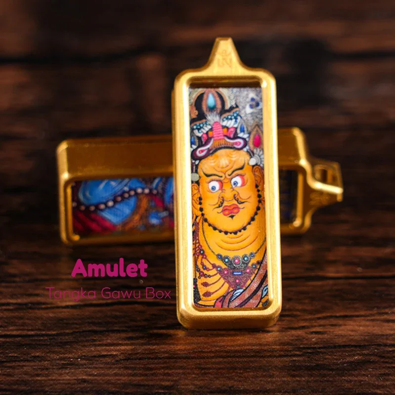 Tangka Gawu Box Pendant/Zakiram Zodiac Buddha Hand-painted Design Pendant Gold Bar Necklace Pendant/Male and Female Amulet