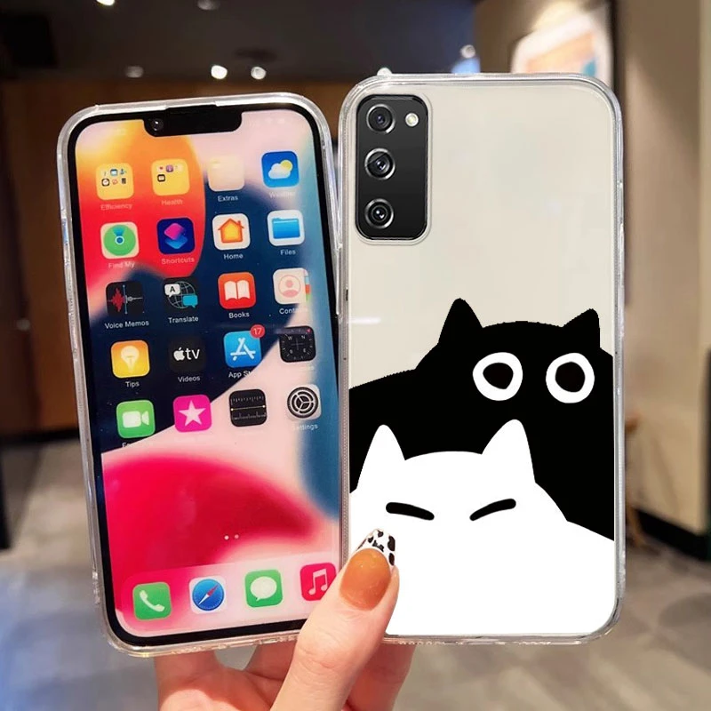 Прозрачный черный чехол для телефона Samsung Galaxy A30S A50S A50 A70 A81 S20 5G S20 Plus FE Ultra Note 10 Pro 10 Lite 20 Ultra Cat Dog