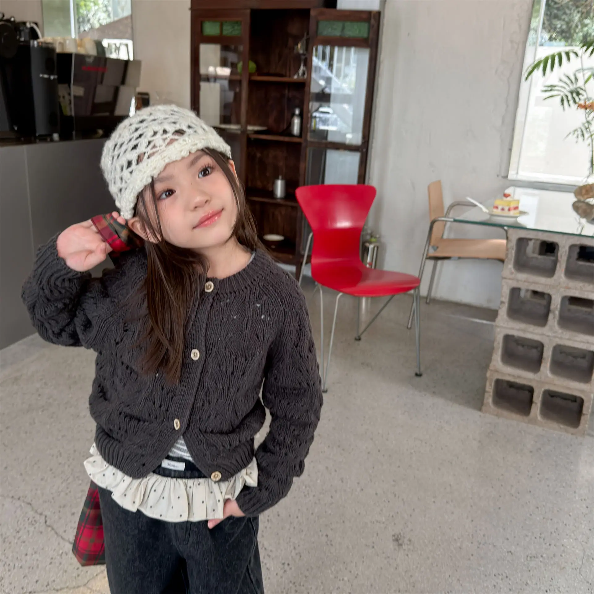 2026 Autumn New Children Long Sleeve Sweater Cardigan Girls Fashion Hollowed Out Knitted Coat Baby loose Knitwear Kids Clothes
