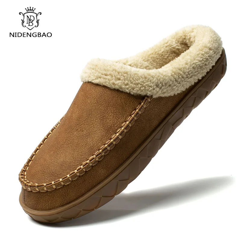 Home Men Slippers Winter Plush Warm Shoes Men Casual Flat House Indoor Bedroom Cotton Slides Comfort Slippers Men Big Size 49 50