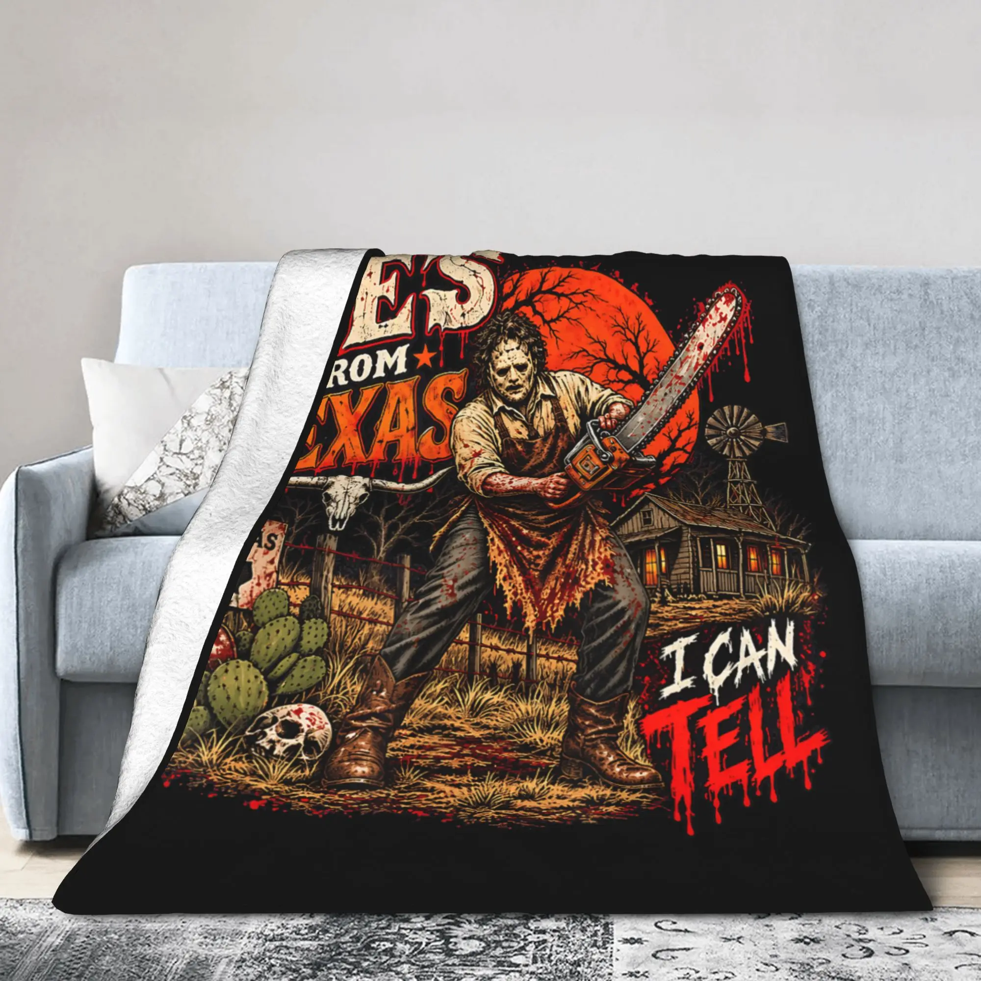 Hes from Texas I Can Tell Chainsaw Blanket Flannel Horror Halloween Ultra-Soft Throw Blankets for Bedding Outdoor Portable
