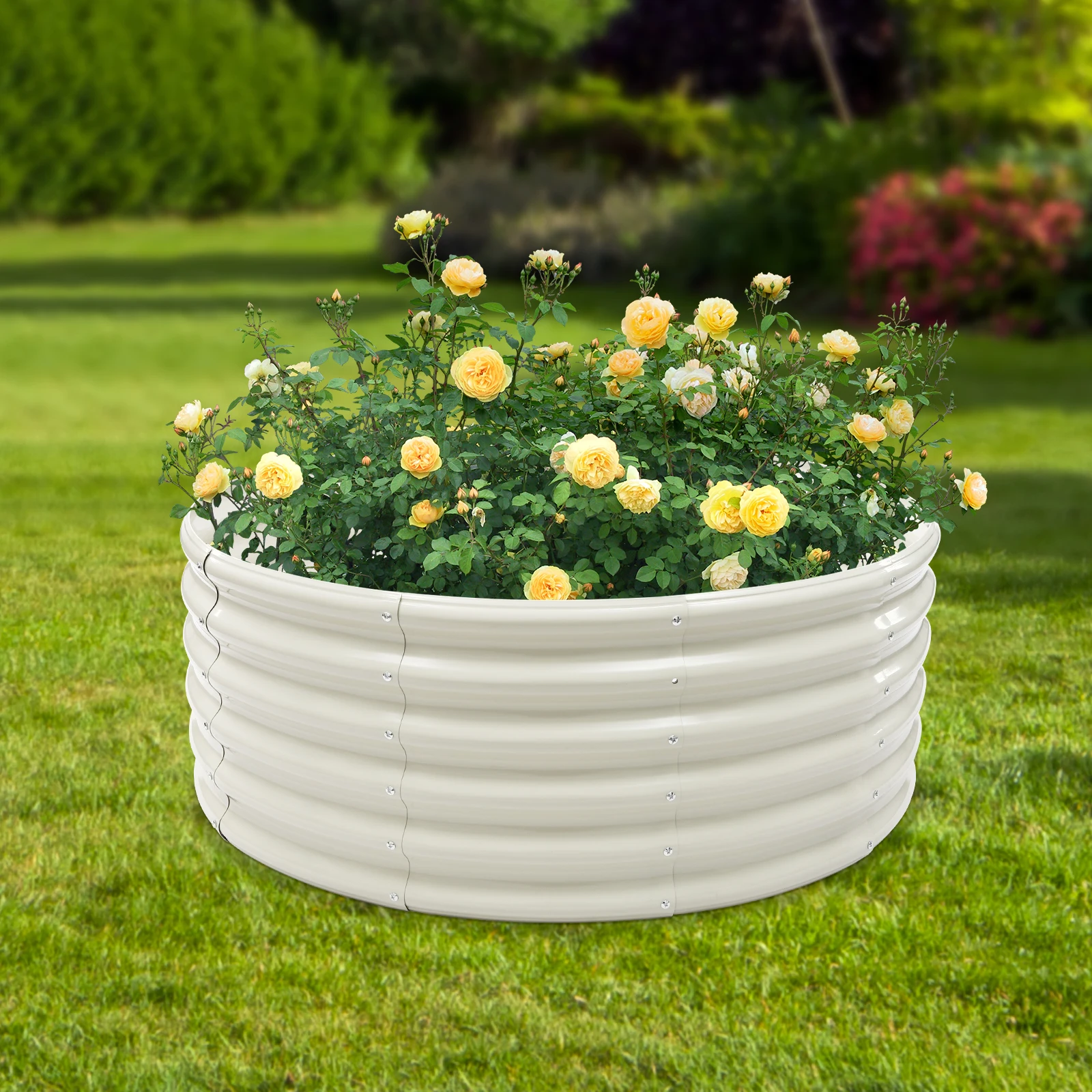 Round Raised Garden Bed Patio Ground Planter Box Outdoor Metal Flower Bed White/Green