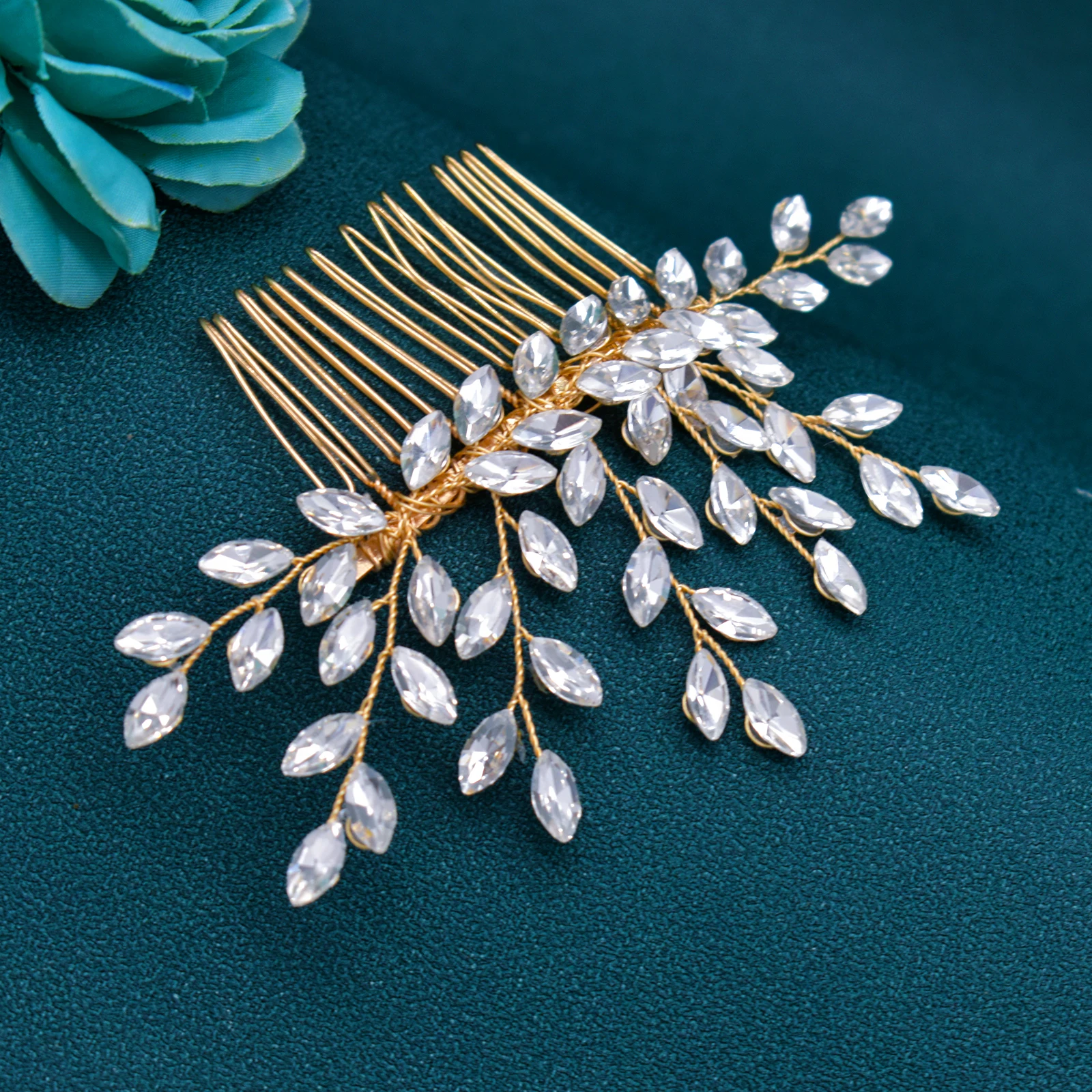 A466 Golden Bridal Hair Combs Rhinestone Wedding Tiara Crystal Women Hair Clips Handmade Hair Jewelry Party Bride Hair Pins