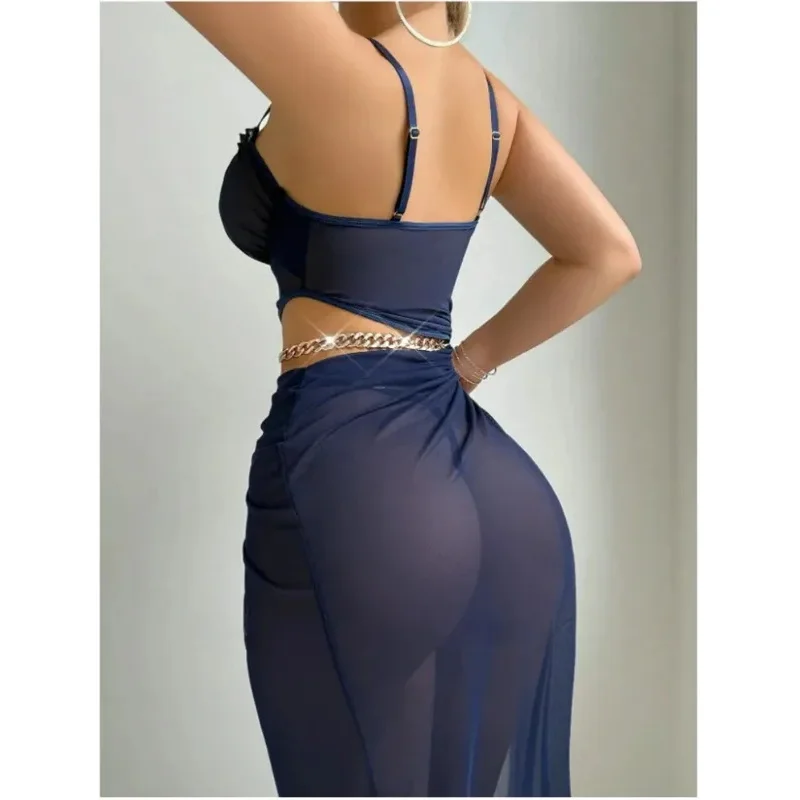 Sexy Women's Two-piece Off-the-shoulder Beach Vacation Hot Spring Swimsuit  Plus Size Long Nightgown NightDress Set for Women