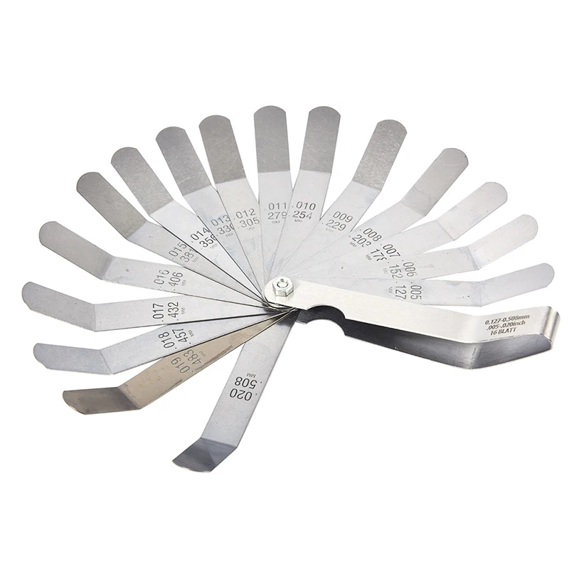 1 set for 16 Blades Feeler Gauge 0.05 to 1mm Thickness Curved Stainless Steel Gap Metric Filler Feeler Gauge HOT