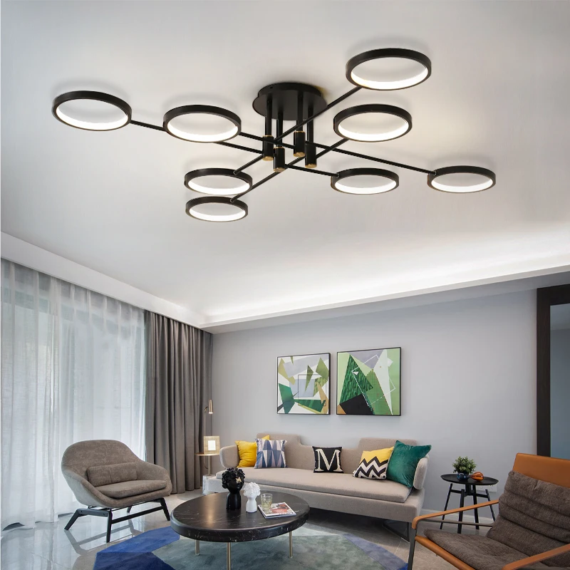 

Modern Minimalism Design Balck Art LED Chandelier For Living Room Bedroom Dining Room Kitchen Ceiling Lamp Remote Control Light