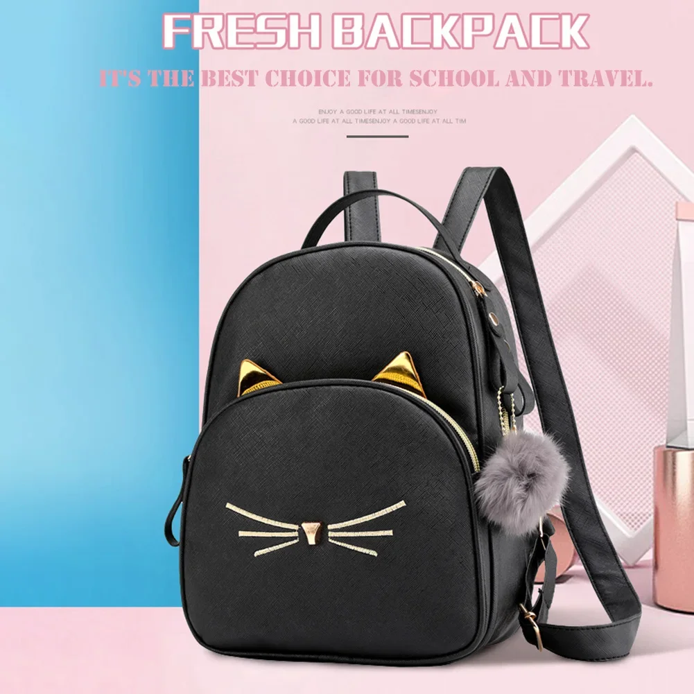 Fashion Cartoon Cat Backpack Women Mini PU Leather Shoulder Messenger Bag for Girls Ladies Phone Coin Purse Flap