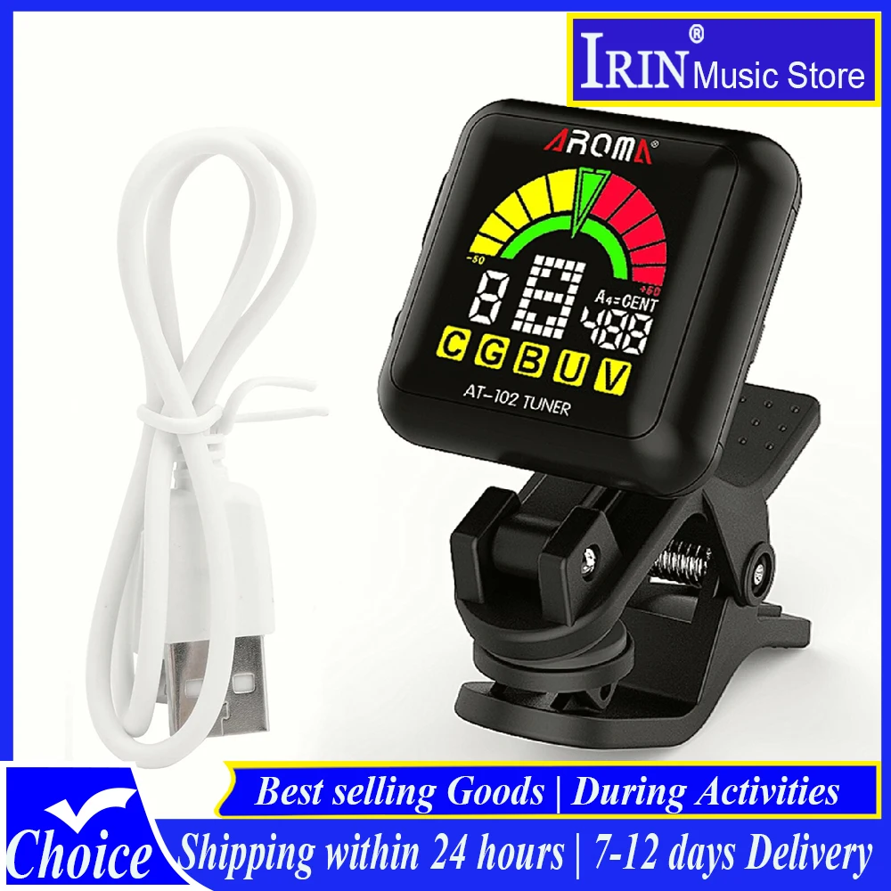 

AROMA AT-102 tuner Black, USB Rechargeable Built‑in Battery Large LCD 360 Degree for Guitar/Bass/Ukulele/Violin Rechargeable