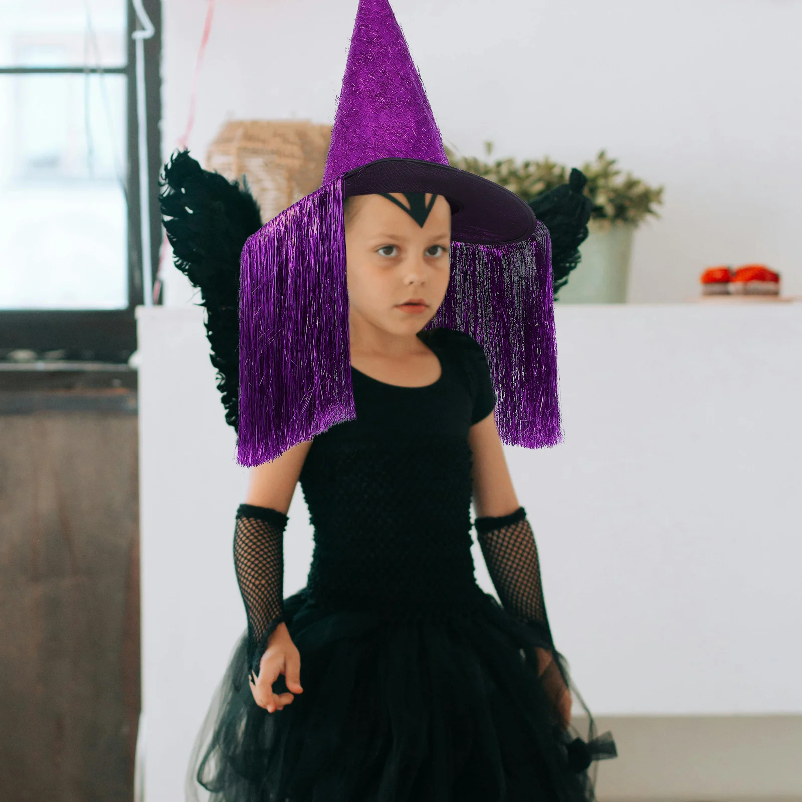 قبعة الساحرة للهالوين قماش أكسفورد أرجواني شرابة للأطفال ملحقات حفلات أعياد الميلاد ملحقات تنكرية لوازم تنكرية