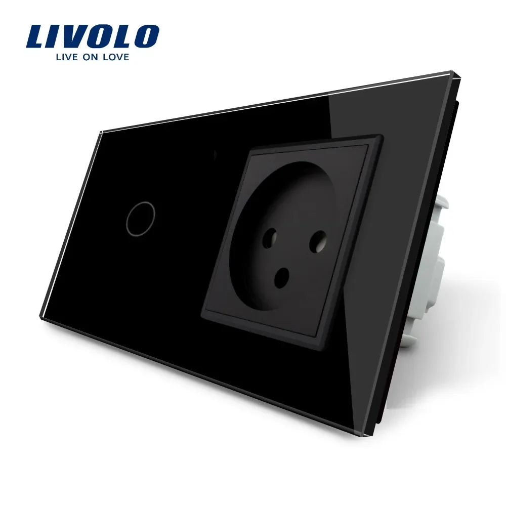 Livolo EU Standard Touch Switch +Israel Power Socket, White Crystal Glass Panel 16A AC 220~250V