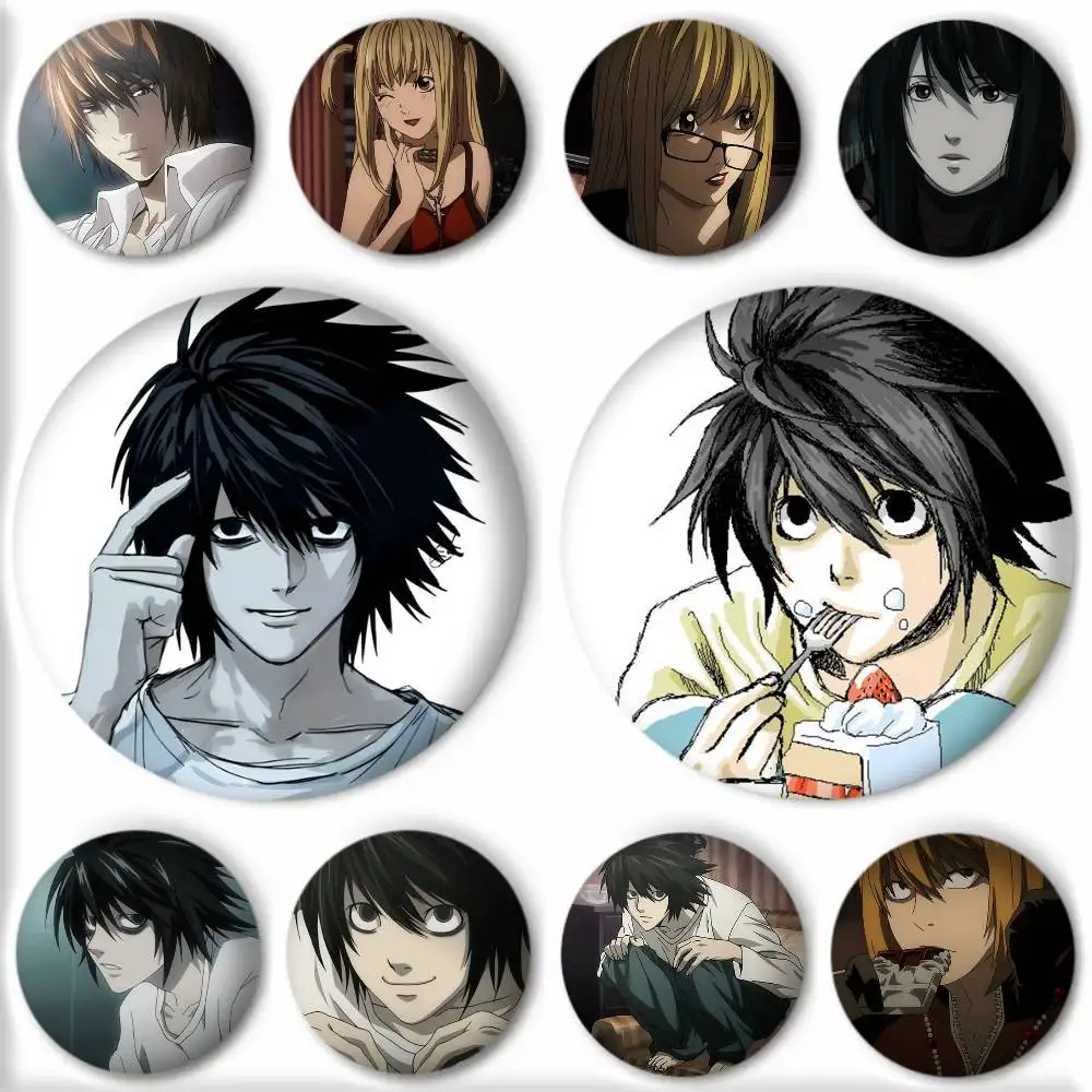 Broches de esmalte redondos estilo caricatura de anime DEATH NOTE para decoración de mochilas y accesorios
