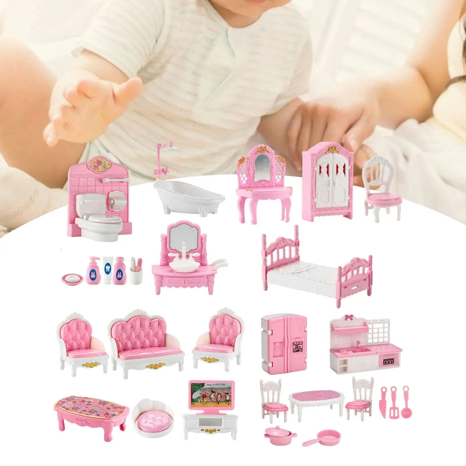 22x accesorios para casa de juegos, juego de muebles para casa de muñecas para niños pequeños de 3 años