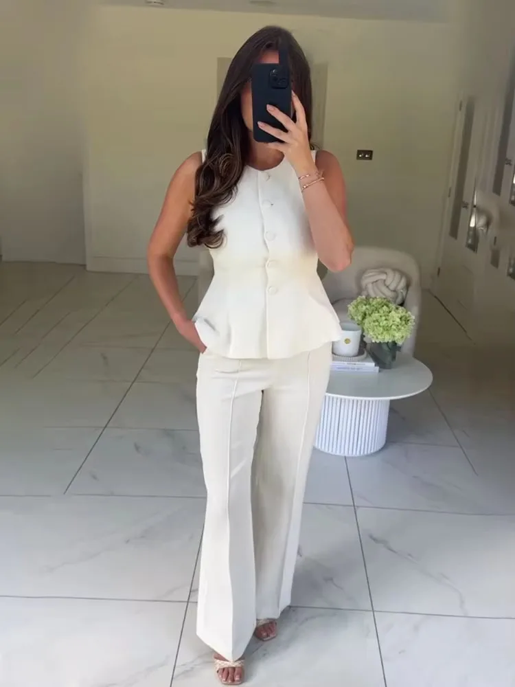 

HH женская летняя однобортная короткая юбка без рукавов, стильный топ + высокая талия, карманы на молнии, прямые брюки, комплект из 2 предметов