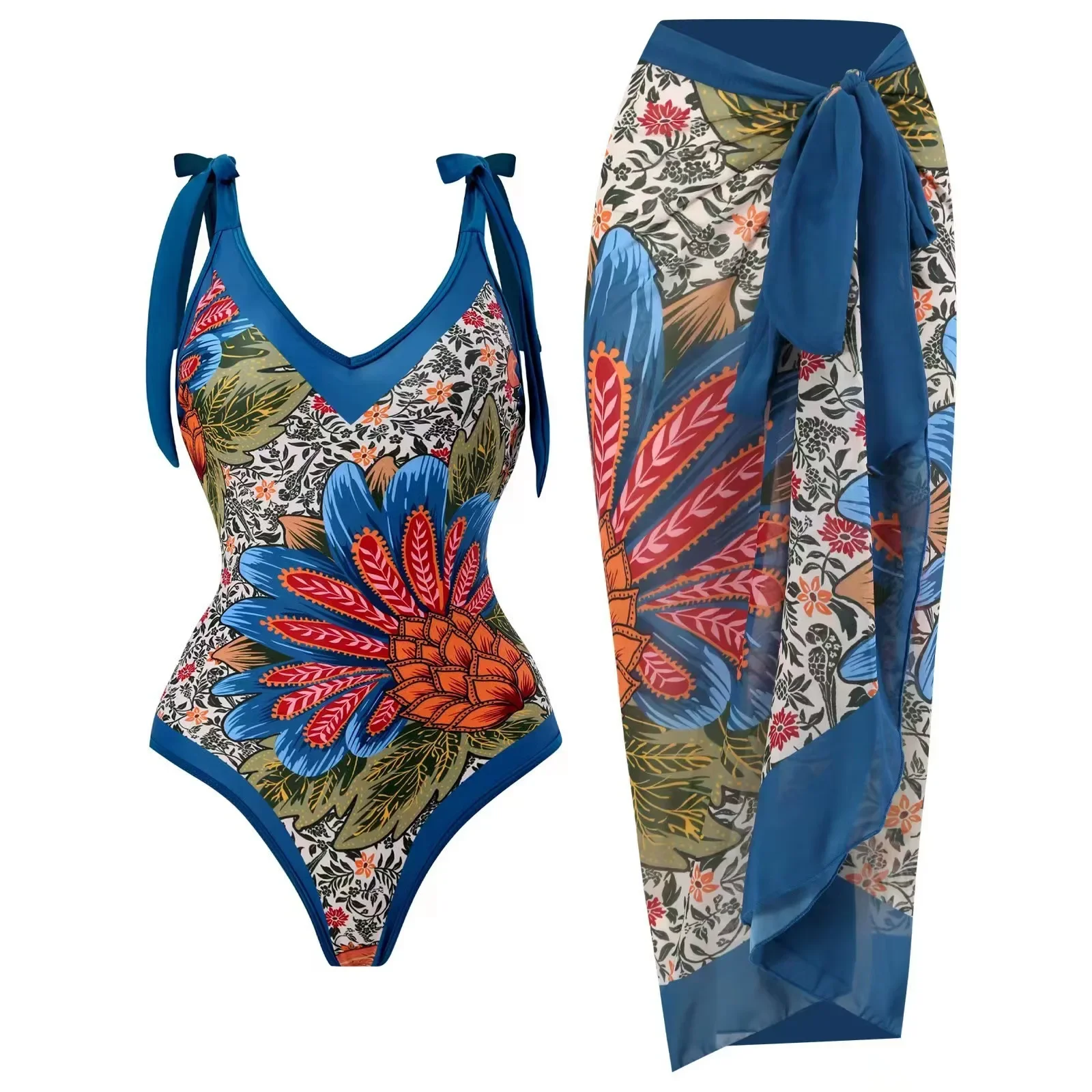 Costume da bagno intero Sexy da donna Bikini con spalline sottili gonna lunga con protezione solare retrò Set a due pezzi