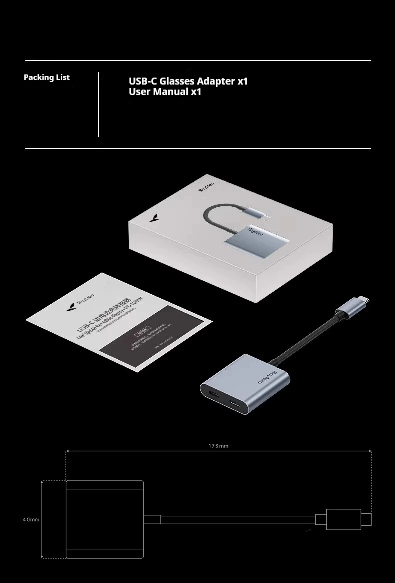 RayNeo USB-C Adapter Play & Charge Simultaneously  PD Fast Charging for Type-C Devices Adapting to iPhone15/16