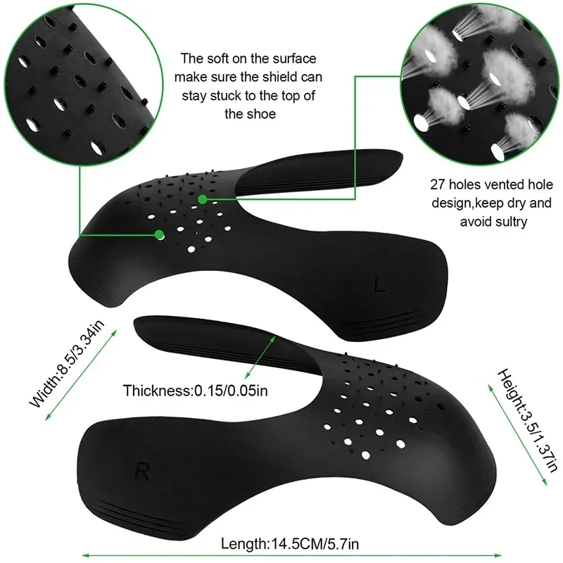 2 Pairs of Crease Protector Shoe Anti Crease Bending Crack Toe Cap Support Shoe Stretcher Lightweight Keeping Shield Sneakers