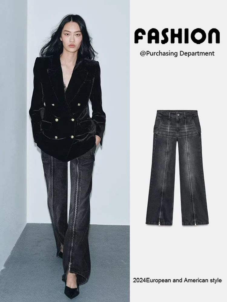 

Winter 2025 New Faion Women's High Waist Wide Leg Zipper Jeans Versatile Slimming Trousers Ethnic Sle Ladies' Pants
