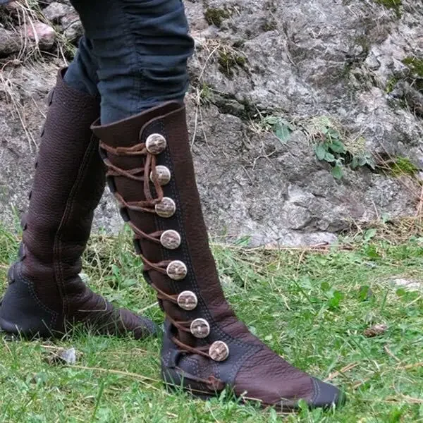 Steampunk bottes de Pirate médiévales rétro femmes fermeture éclair en cuir PU Viking rétro bouton hommes chevalier chasseur Cosplay chaussures fête de carnaval