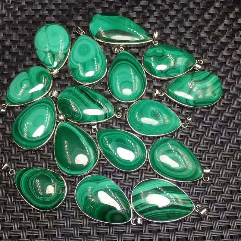 

S925 Natural Malachite Teardrop Pendant Fengshui Crystal Party Jewelry Holiday For Women Healing Energy Stone Gift 29MM