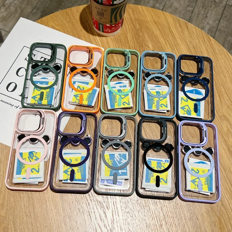 Fashion Ring Stand Magnetic Case For iPhone 16 15 14 Plus 13 12 11 Pro Max Case with Glass Lens Protector Phone Case for Magsafe