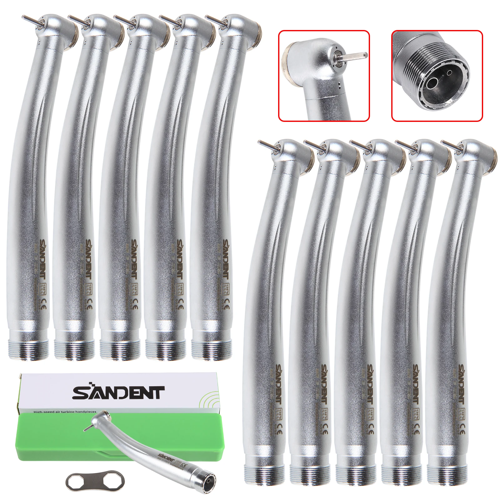 10pcs SANDENT NSK PANA MAX Style Dental High Speed Standard Head Single Spray Handpiece Push Button 2/4 Hole