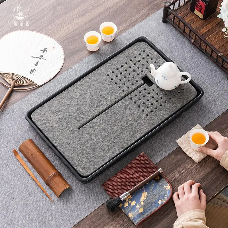Nordic office Tea Tray Vintage Antique Indoor Gongfu Rectangular Tea Tray Ceramic Decorative bandejas de madera Tea Supplies