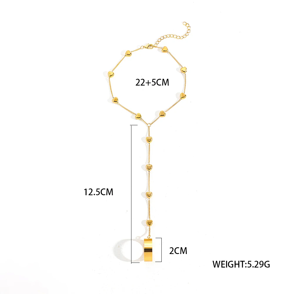Dainty Heart Pendant Chain Bracelet Link Connected Gold plated Wide Finger Ring Bracelets for Women Link Hand Harness Jewelry