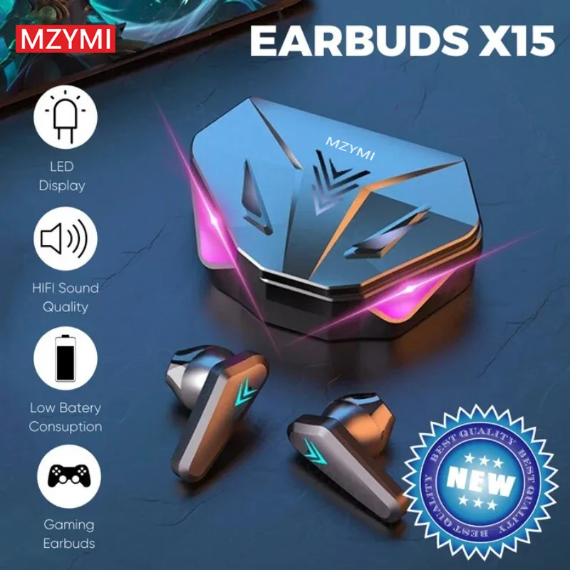 MZYMI X15 Gaming Headset Wireless In Ear Headphone LED Battery Digital Display Bluetooth Earphone Touch Control With Mic