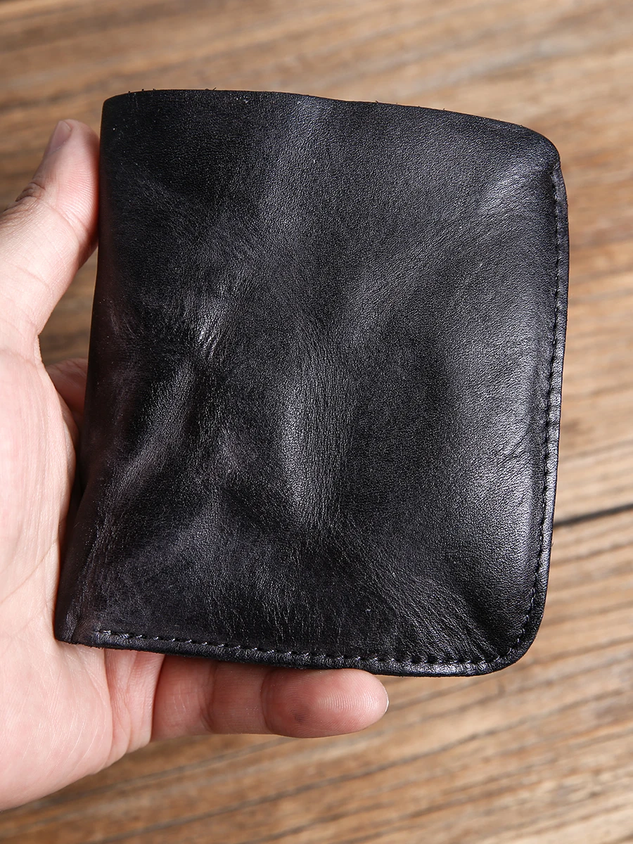 Vintage high-quality first layer cowhide men's wallet simple handmade designer luxury genuine leather ID cardholder coin purse