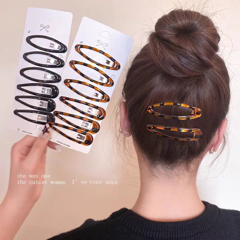 

6pc Retro European and American Leopard Black BB Hairpin Hair Side Clips for Women Girls Gift Hair Accessories Headwear Ornament