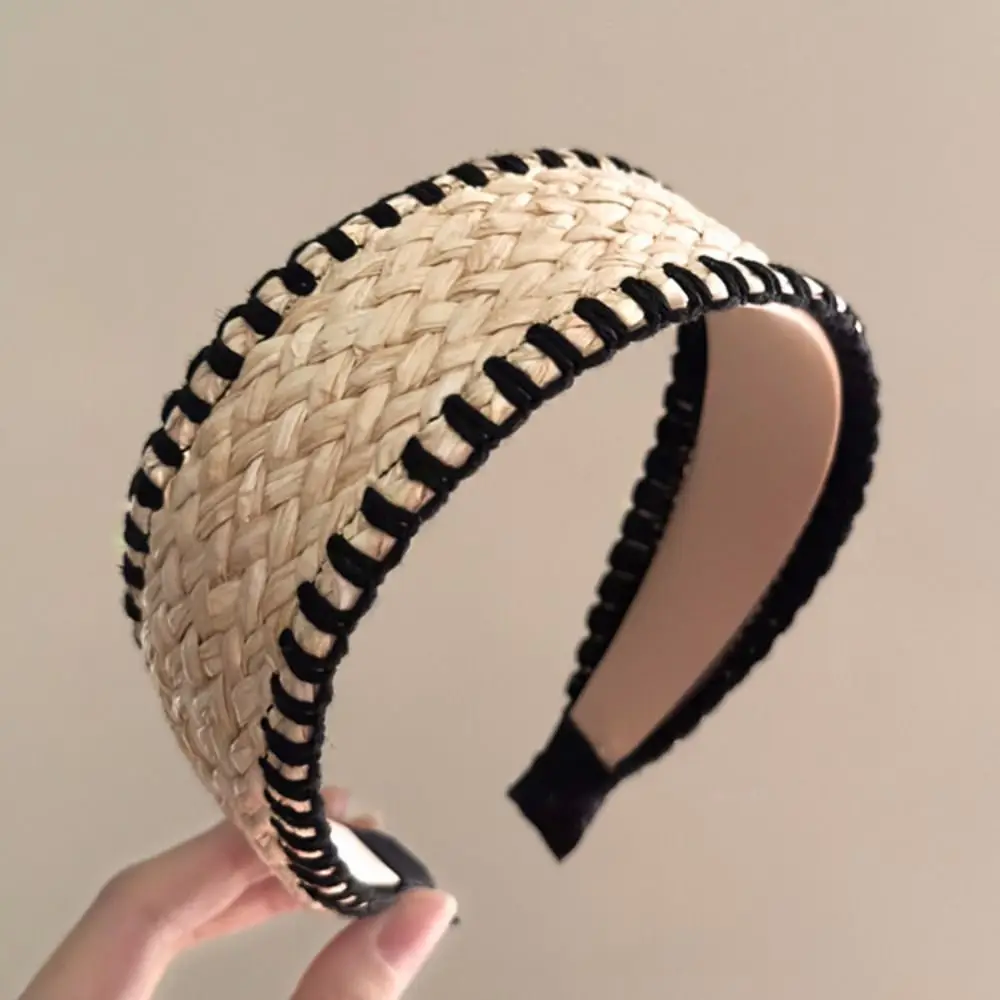 Wide Edge Straw Weave Headband Bohemia Vacation Style Raffia Grass Hairband Woven Korean Style Bohemian Style Hair Hoop Headwear