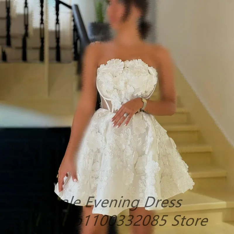 Mini vestidos de casamento 2025 boêmio vestidos de noiva sem alças rendas apliques 3d flores simples robe de mariage personalizado