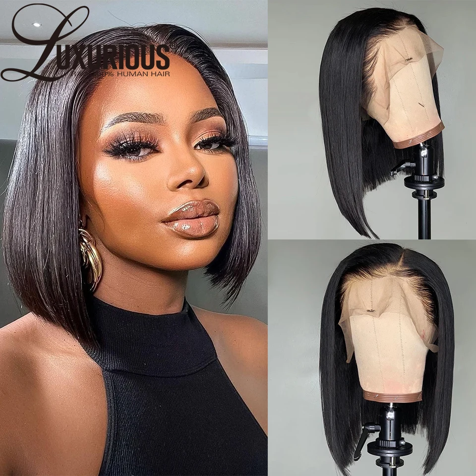 13x4 Lace Frontal Wig Natural Black Bob 13x6 Lace Front Human Hair Wigs Preplucked Short Straight 150% Density Brazilian Hair