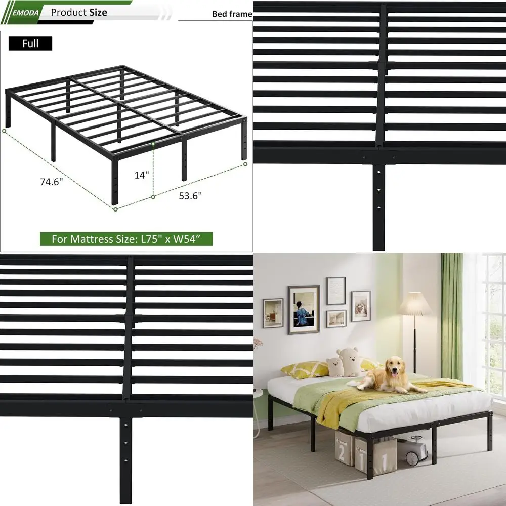 

14 Heavy Duty Metal Bed Frame - Full Size, No Box Spring Needed, Easy Assembly, Quiet, Black