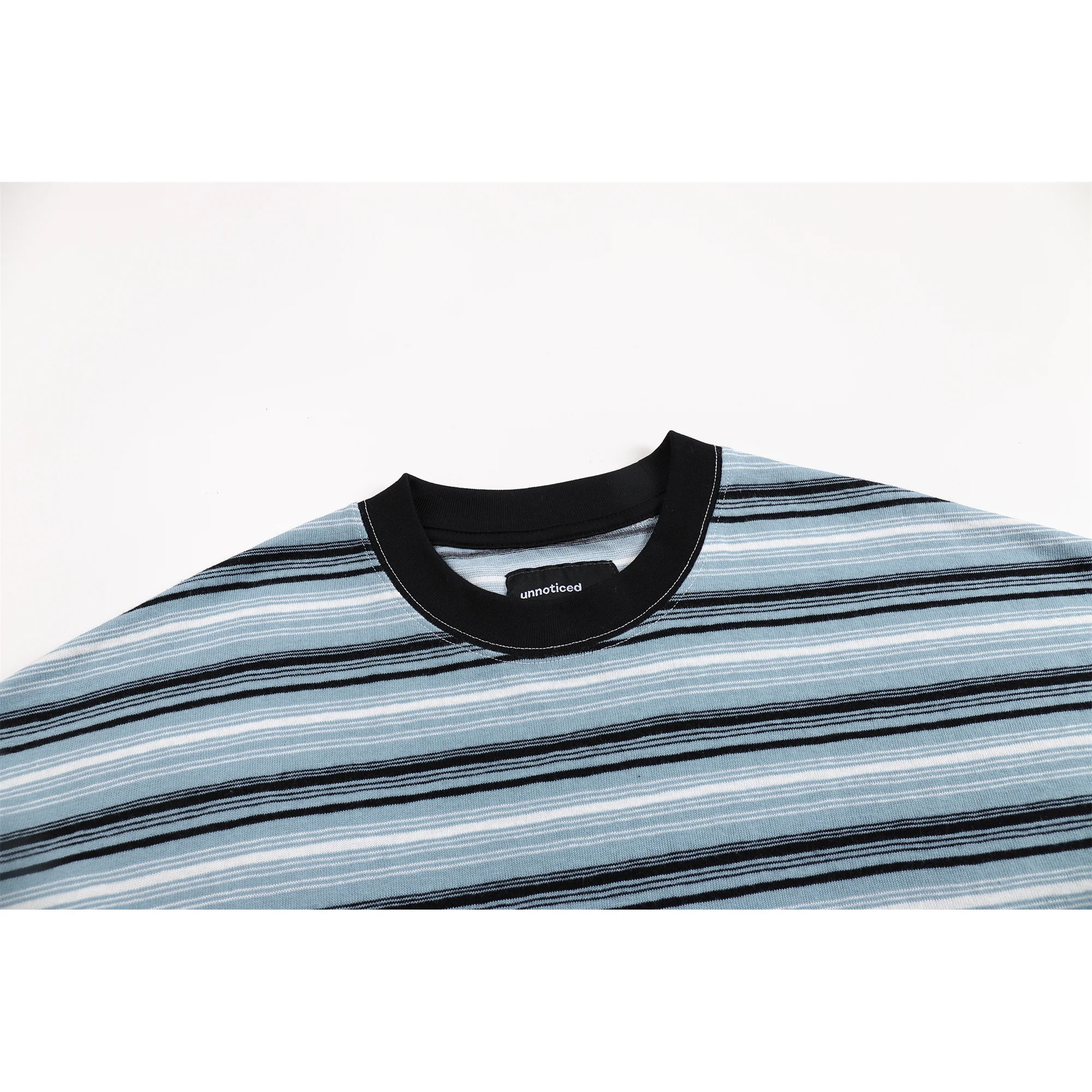 Washed Lightweight Short Wide Drawstring Hoodie Long Sleeve T-Shirt Men Women Style Mist Blue Stripes Retro Balloon Sleeve Top