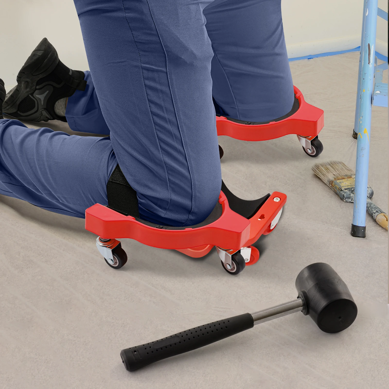2 Pcs Rolling Knee Pads with 3 Wheels, Flexible Sliding Knee Pads for Floor Work, Cleaning, Gardening & Construction