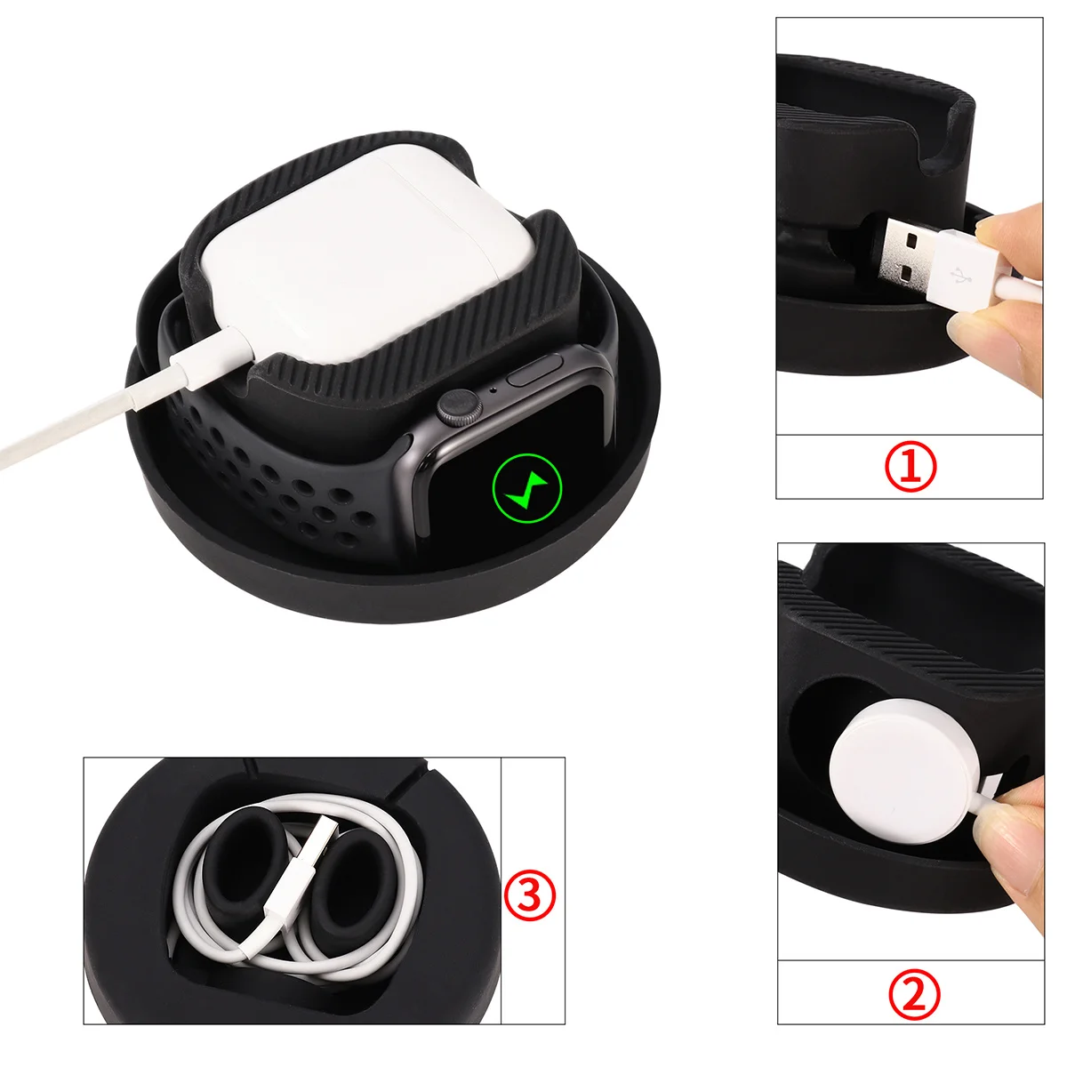 

2 in 1 Silicone Stand Carrying Case Portable Storage Box Compatible Black Travel Organizer