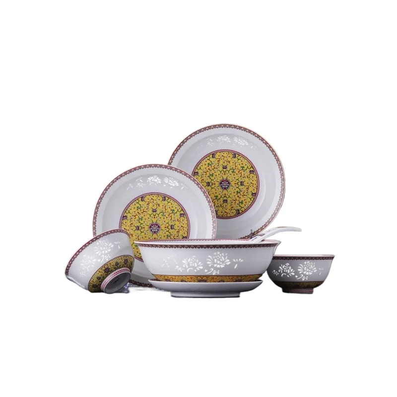 

Ceramic enamel color home exquisite eating bowl plate Chinese tableware set housewarming gift